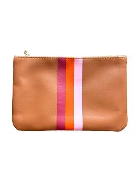 IPSY August 2025 Glam Bag Brown Faux Leather Stripe Makeup Pouch